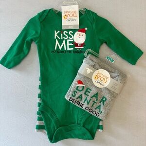 Carter's Festive Green and Gray Bodysuit Duo